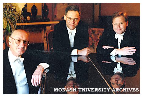 Monash Team of Pianists (from left) Professor Max Cooke, Robert Chamberlain and Daryl Coote