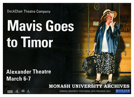 Poster for 'Mavis Goes to Timor' DeckChair Theatre Company