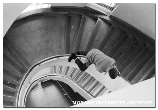 Caulfield Technical College student on staircase