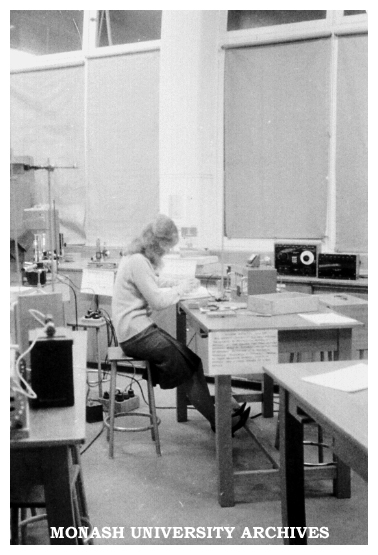 Joy Brooks in Caulfield Technical College chemistry laboratory