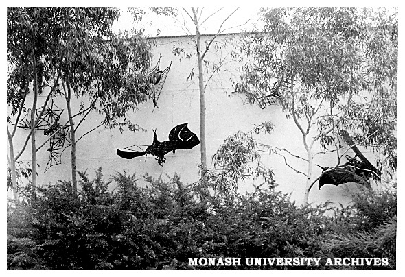 Clifton Pugh's 'Flying foxes' on wall of Science lecture theatres