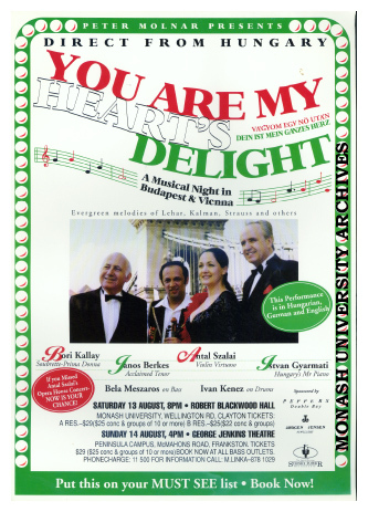 Poster for 'You Are My Heart's Delight - A Musical Night in Budapest &amp; Vienna,' presented by Peter Molnar