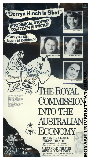 Poster for 'The Royal Commission into the Australian Economy' - a Belvoir St Theatre production