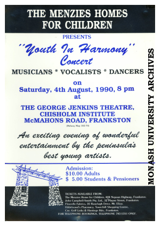Poster for 'Youth in Harmony' by the Menzies Homes for Children