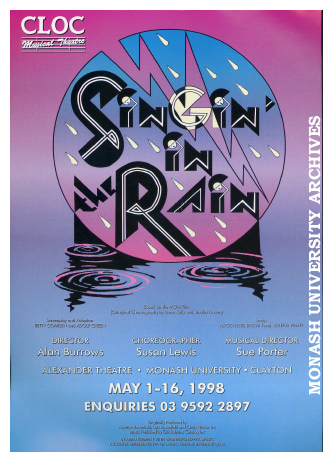 Poster for 'Singin' in the Rain' - a CLOC Musical Theatre production.
