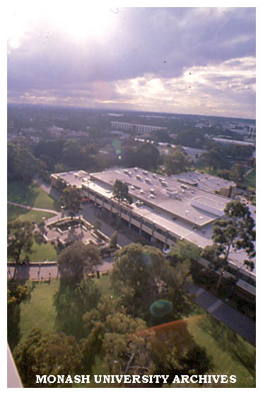Raised view of forum and Union Building, Clayton campus