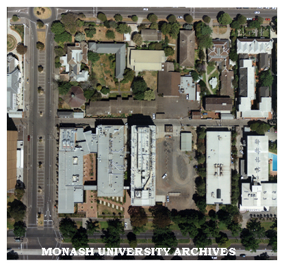 Aerial view of Monash University Parkville campus.