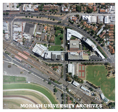 Aerial view of Monash University Caulfield campus.