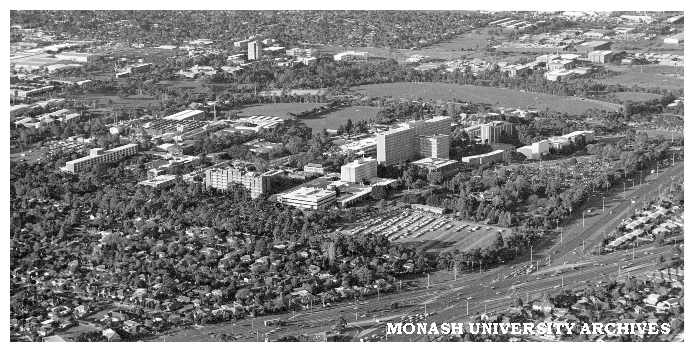 Aerial view of Monash University Clayton campus, from the south-west