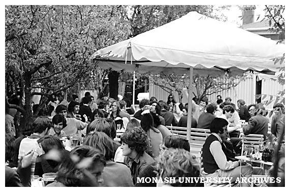 Students in garden at Nottinghill Hotel for end of term celebrations.
