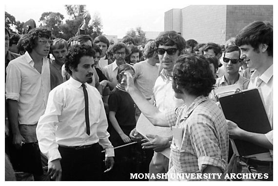 David Nadel argues his case at student protest rally