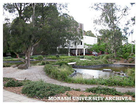 Pond with Sir Louis Matheson Library in background