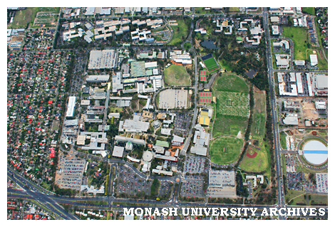 Aerial view of Clayton campus from the south