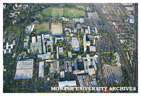 Aerial view of Clayton campus from the west