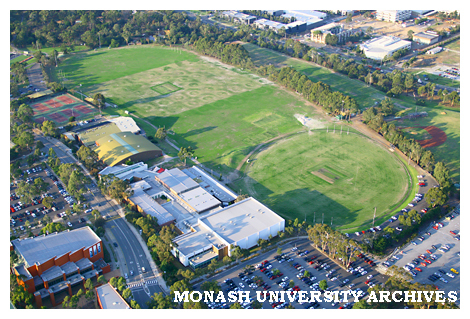 Aerial view of Clayton campus playing fields and sports centre