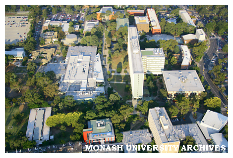 Aerial view of Clayton campus from the west