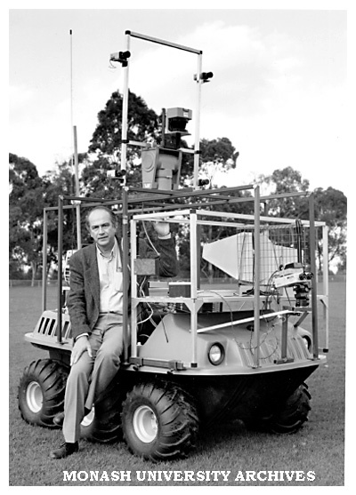 Professor Ray Jarvis from the Intelligent Robotics Research Centre with an outdoor robot