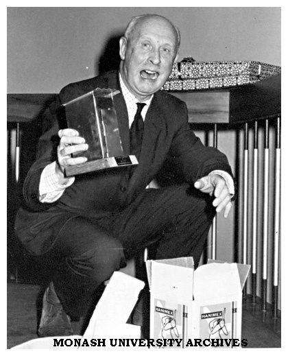 Buildings Officer G. P. H. Boycott (George), receives a tin dunny on his retirement.