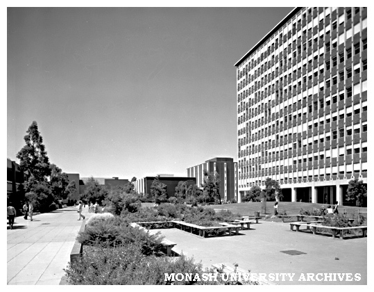 Forum showing Main Library (centre) and Menzies building (right)