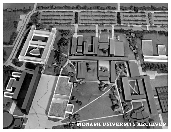 Model of proposed university site and buildings