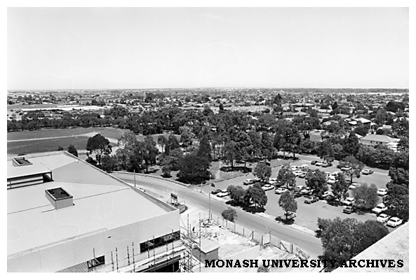 Raised view of Medicine building and south-west corner of Clayton campus