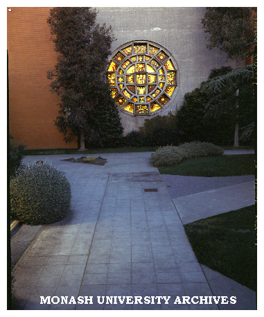 Lindesay Clark window by Leonard French, Robert Blackwood Hall, Clayton campus