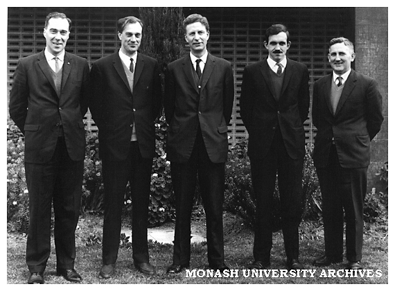 Engineering Dean and Heads of Department. Prof Doug Lampard (Electrical), Prof Ron Barden (Fluid Mechanics), Prof. Ken Hunt (Dean), Prof Noel Murray (Civil), Prof Owen Potter (Chemical)