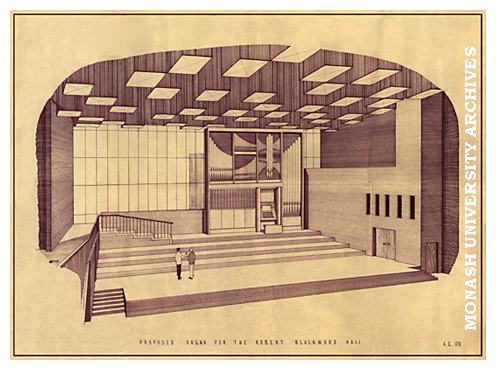 Drawing of proposed pipe organ in Robert Blackwood Hall