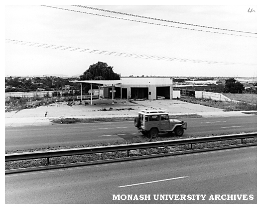 Disused petrol station on Blackburn Road, future site of building 203, 700 Blackburn Road
