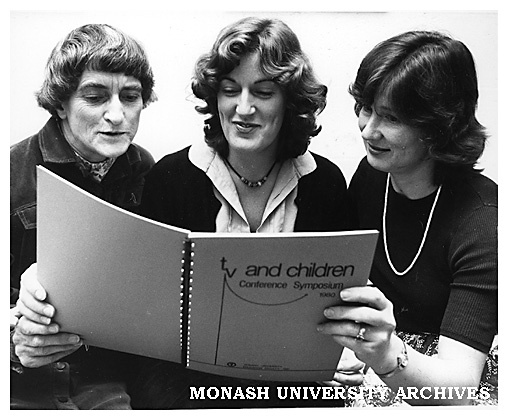 Dr Mary Nixon (left) and Ann Knowles (right) with monograph 'TV and Children: Research Issues'