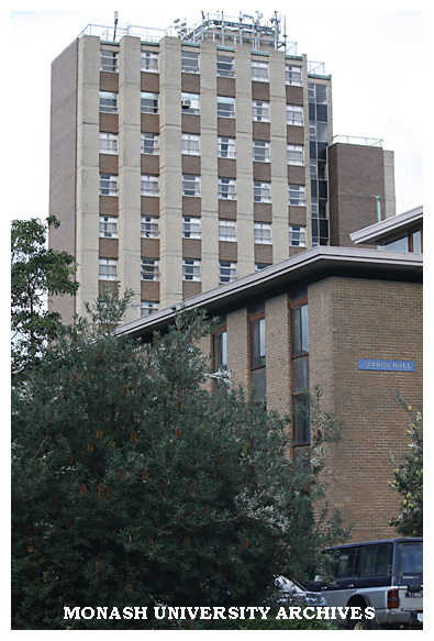 Farrer Hall with Howitt Hall in background. Student residences, Clayton campus