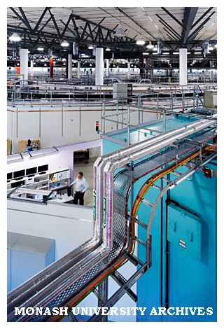 Interior of Australian Synchrotron showing beam lines and beam line rooms