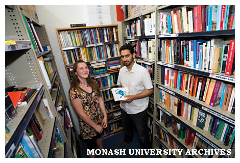 Mr Waleed Aly, lecturer in the School of Political and Social Inquiry with student Tara Rankine in the Monash Co-operative Bookshop