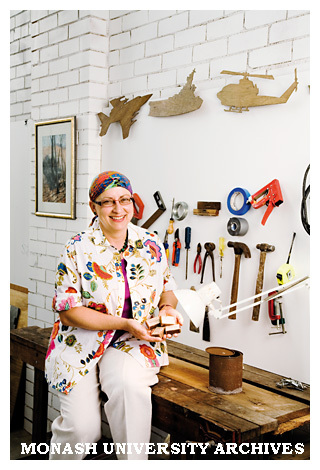 Fine Arts lecturer Caroline Durre in her Moorabbin studio with the watercolours of her great-grandfather, Sir John Monash