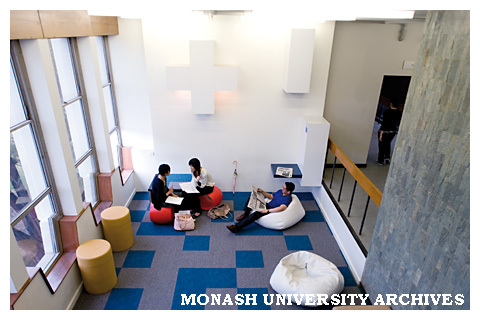 Students in lounge space in the Menzies building.
