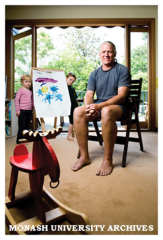 Dr Glenn Auld, Education lecturer at Peninsula campus, pictured at home with his children Melia and William.