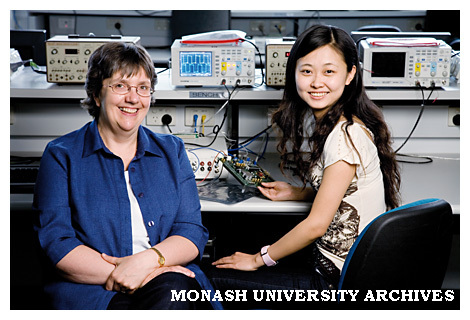 Associate Professor Jean Armstrong (left) and postgraduate student Xia Li conduct research using Orthogonal Frequency Division Multiplexing (OFDM)