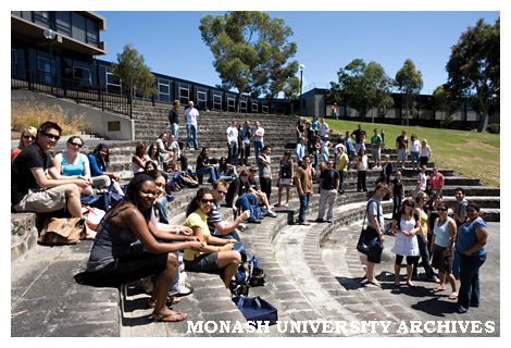 Students in the Gippsland campus amphitheatre