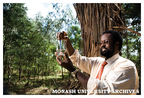 Professor Sam Adeloju, Head of Applied Science and Engineering at Gippsland campus, with a pen-sized biosensor that uses nanotechnology to detect the level of phosphate and nitrates in water.