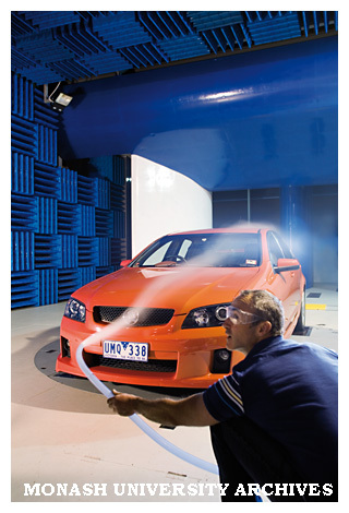 Senior Technical Officer Michael Easton, testing inside the wind tunnel at Clayton campus