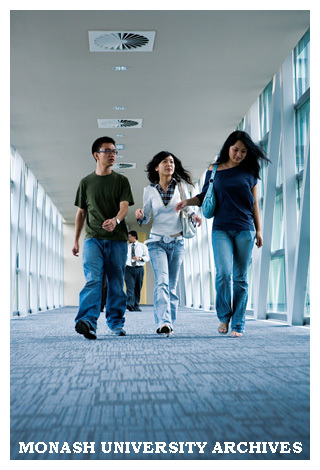 Students in a covered walkway at Sunway campus, Malaysia