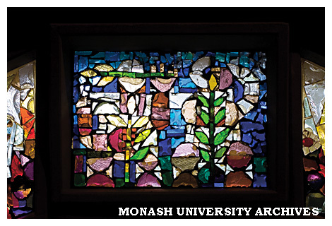 Detail of Lindesay Clark window by Leonard French, Robert Blackwood Hall, Clayton campus