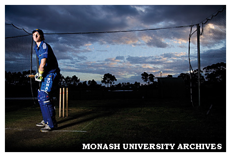 Student Rhys Adams at cricket practice at the Clayton campus