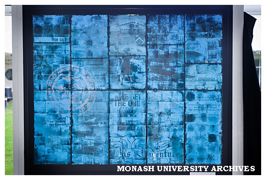 Glass panel commemorating the 10th anniversary of the Berwick campus