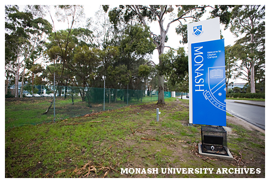 North-east entrance to Monash University with CSIRO buildings on the left.