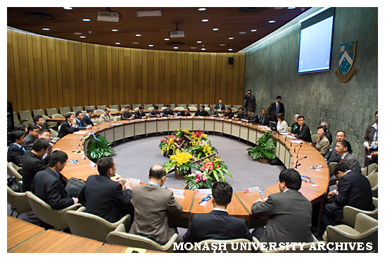Welcome ceremony for delegation from Sichuan University, including two vice-presidents and all 35 deans, in the Council Chamber