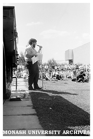 Albert Langer addressing student protest rally
