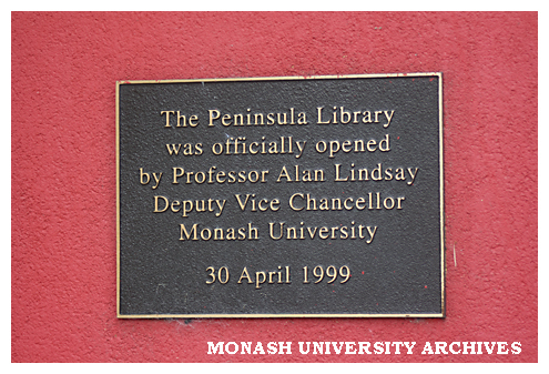 Plaque to commemorate the opening of the Peninsula campus library