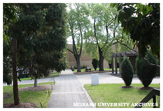 Looking west form Administration building to Campus Centre, Clayton campus