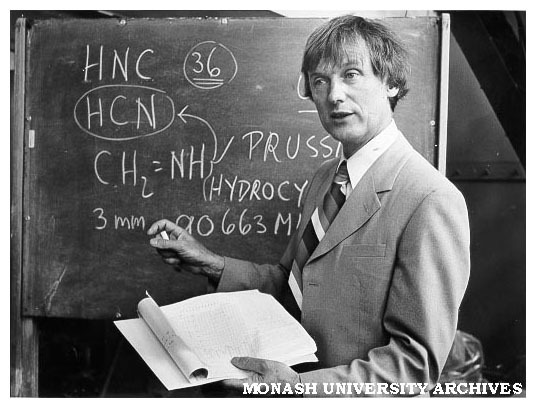 Professor Ron Brown demonstrating how his team successfully produced HNC in laboratory